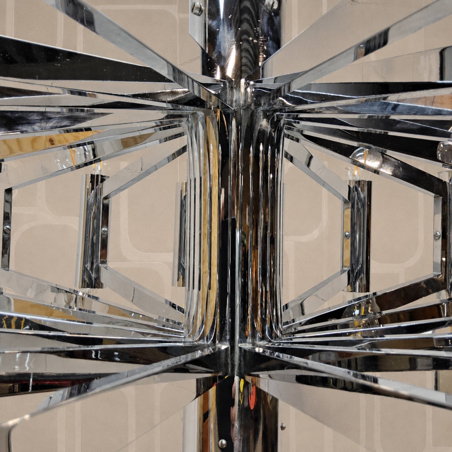 Vintage large chrome Italian Space Age pendant lamp Sciolari