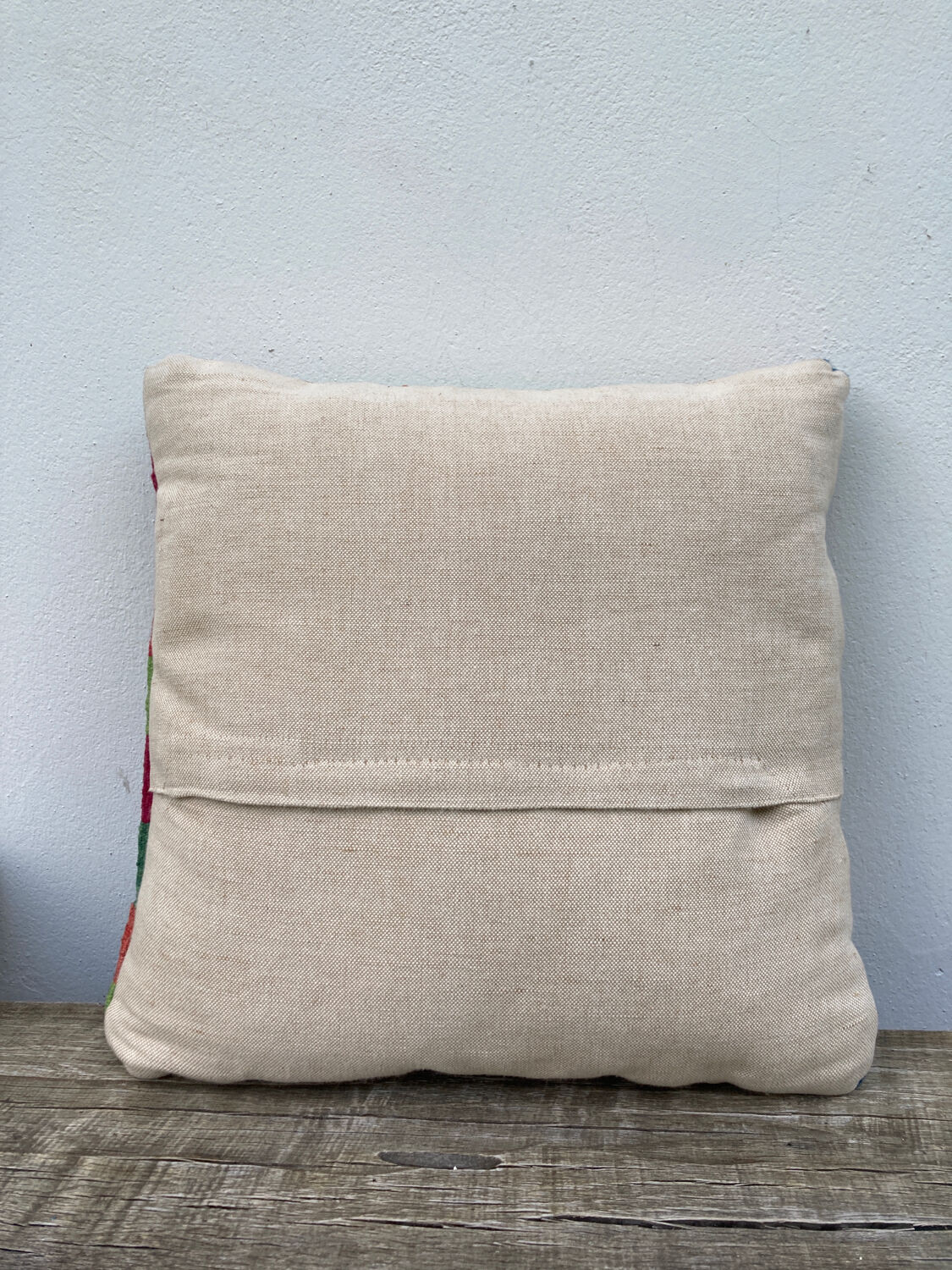 Turkish kilim cushion with stripes green red orange and blue 50x50cm