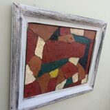 Mid-Century Modern Swedish "Gear" Vintage Abstract Oil Painting, Framed
