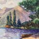 Watercolor painting "Lake and Mountain" signed E. Guette early 20th century