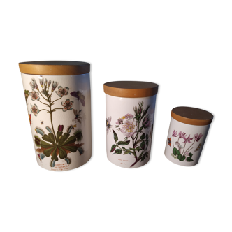 Ceramic jars, floral motif, herbalism, botanics