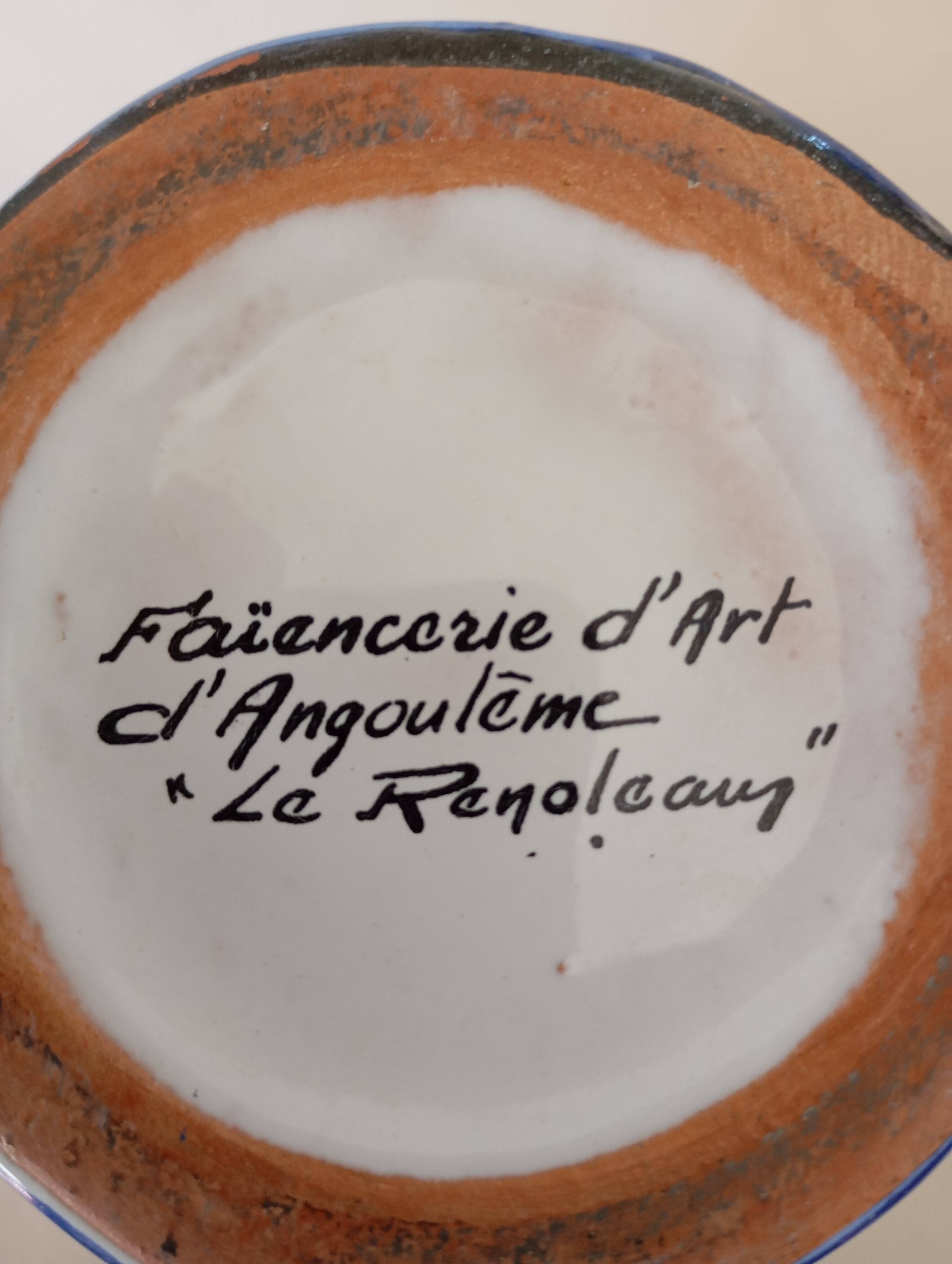 Angoulême earthenware pitcher "Le Renoleau" Moustiers decor