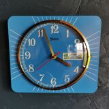 Horloge formica vintage pendule murale silencieuse rectangulaire "Carrez bleu"
