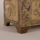 Antique wooden box covered with painted parchment, Italy, 19th-20th century.