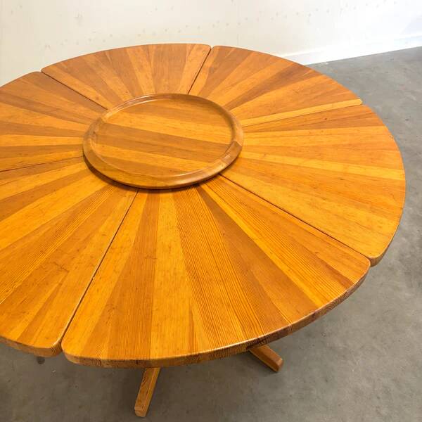 Unique round solid pine dining table, 1970s