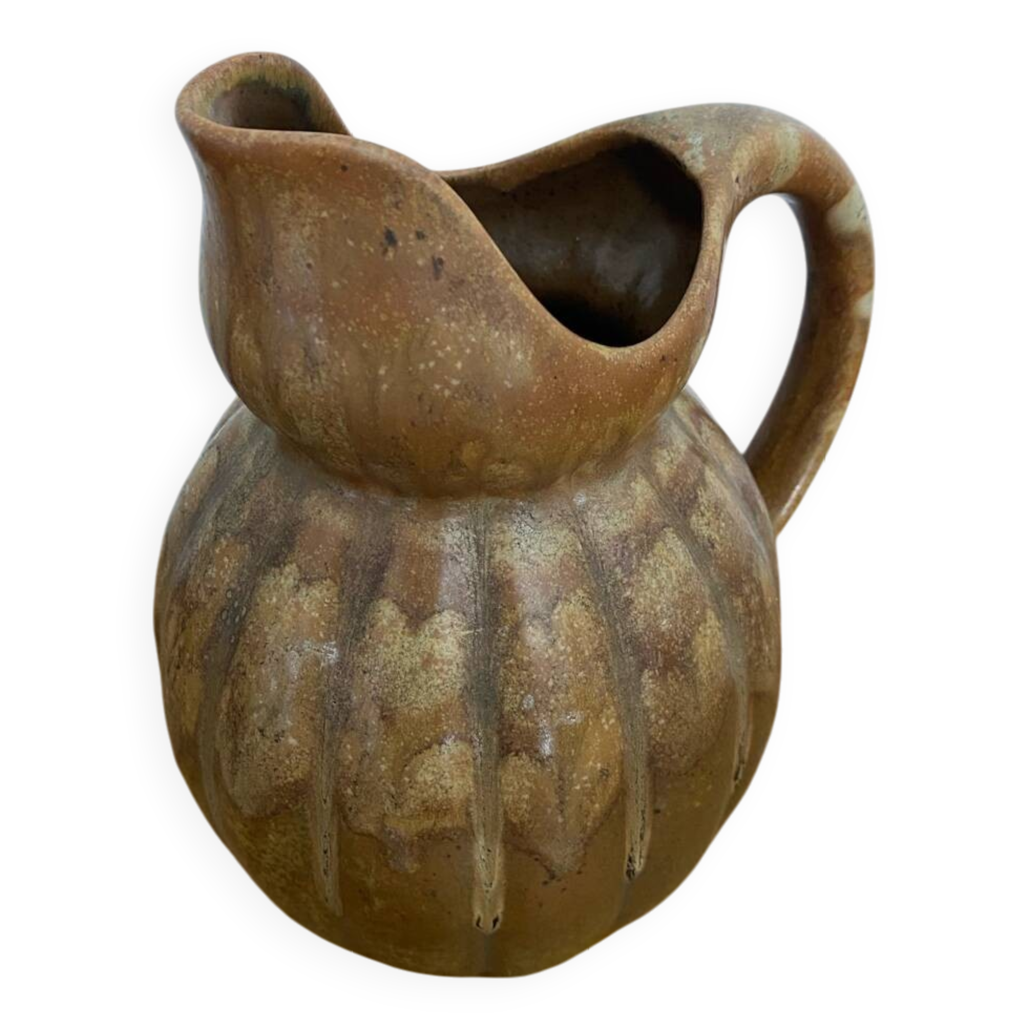 Antique louis lourioux pitcher flamed stoneware brown vintage