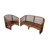 Bench and its bamboo and rattan armchair