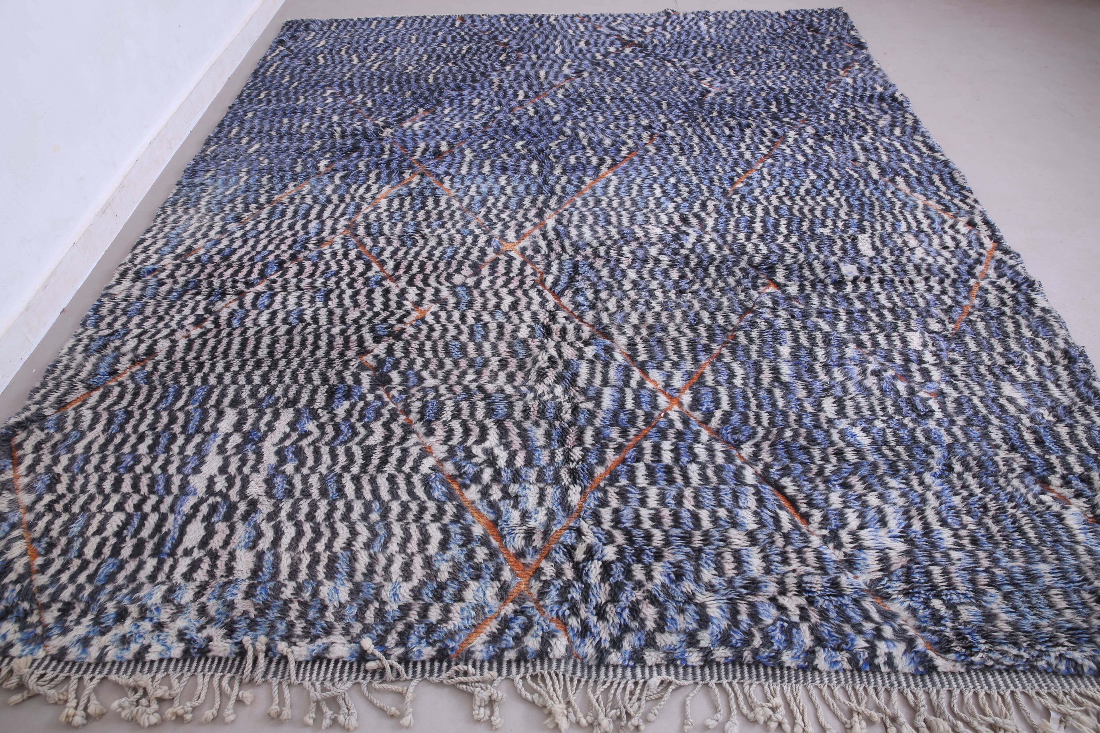 Blue Handmade Beni merirt Rug 258 x 305 cm - Abstract Wool Rug - Berber Rug