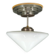 Czech Art Deco Opaline Glass Flush Mount Ceiling Light 1930s