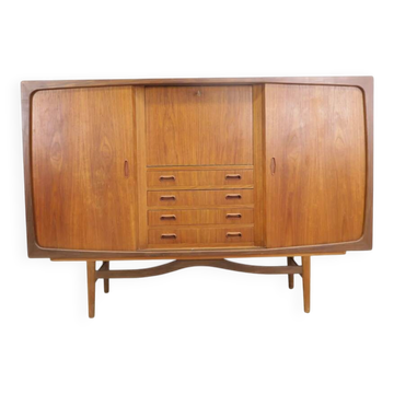 Highboard en teck avec portes et tiroirs, années 1960