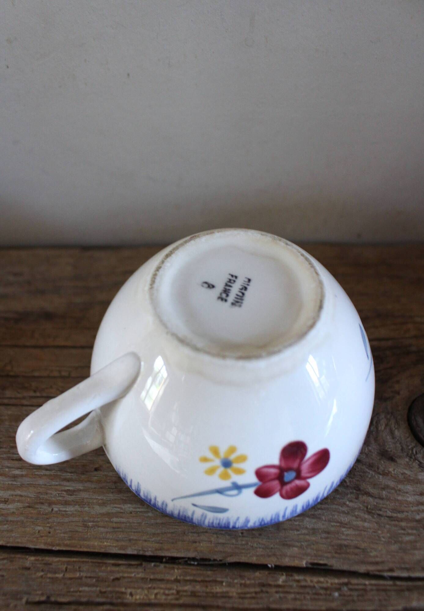 A set of two Digoin Sarreguemines Marylou Rose Art Deco cups.