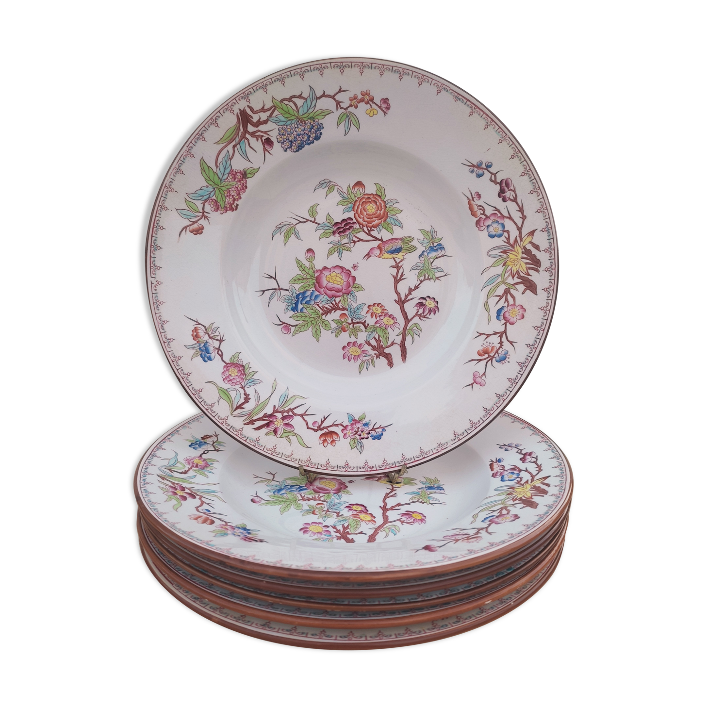 6 hollow plates Sarreguemines décor Minton