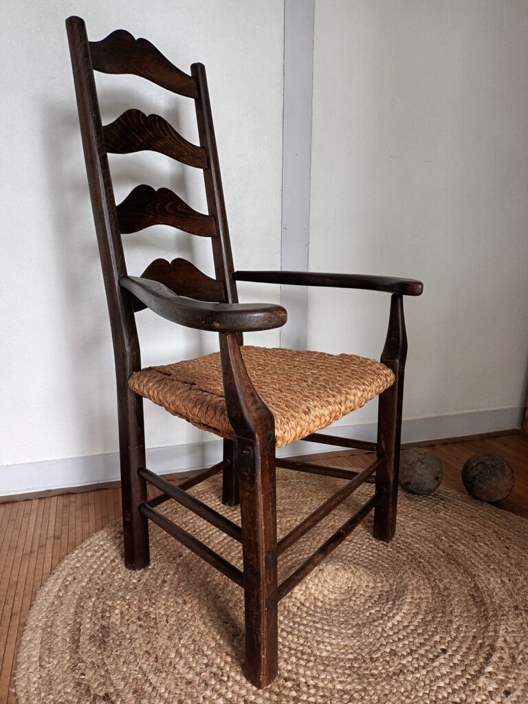 Brutalist armchair in woven straw