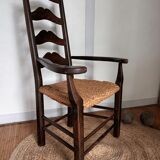 Brutalist armchair in woven straw