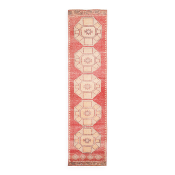 Tapis oriental vintage rouge et crème turc, 87x379 cm