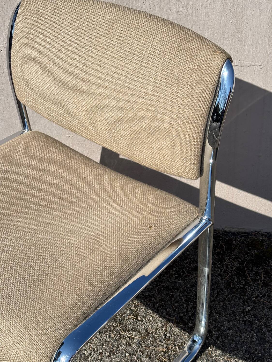 Vintage steel and beige fabric sleigh chair
