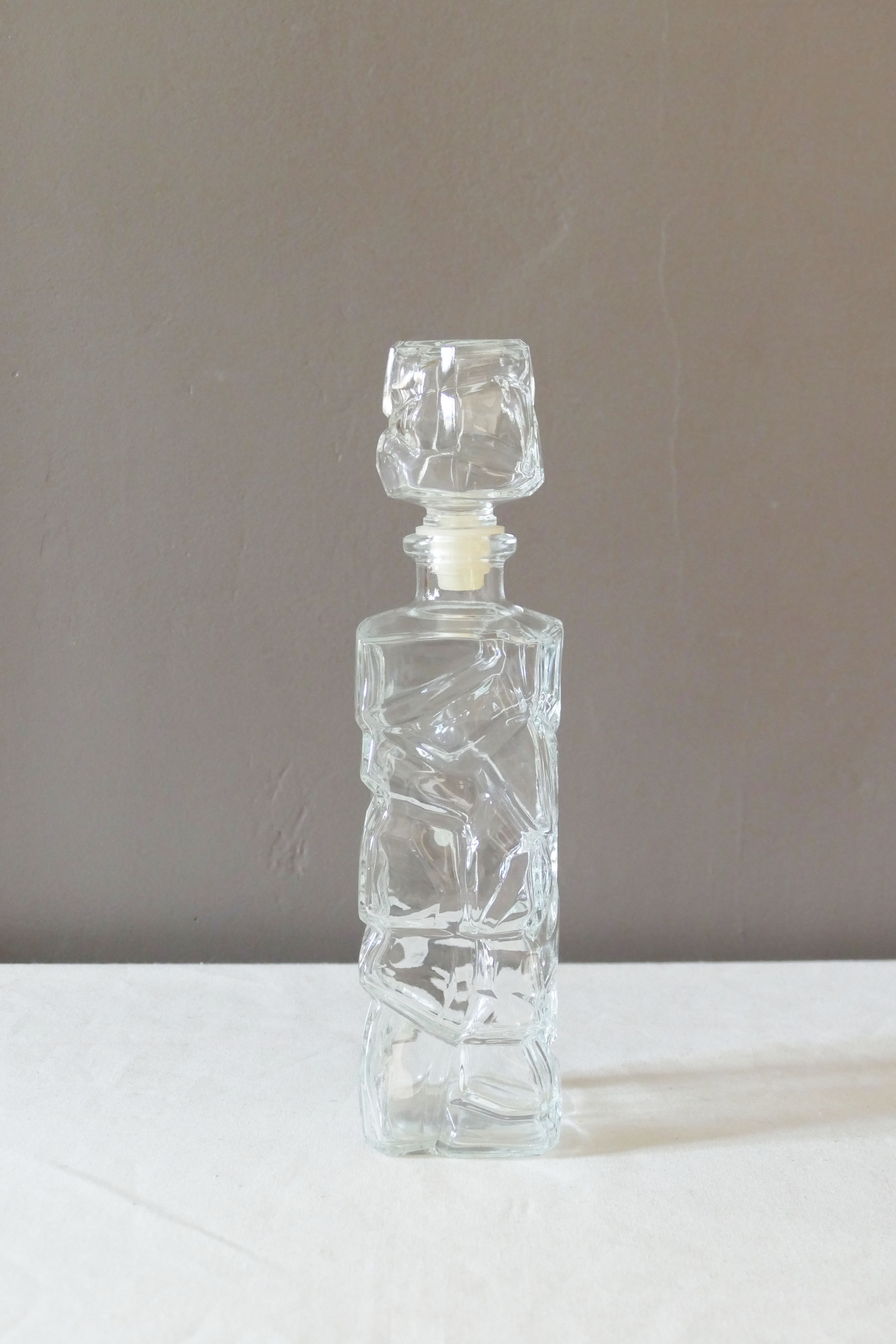 Vintage 70's glass decanter, airtight cap, rectangular shape