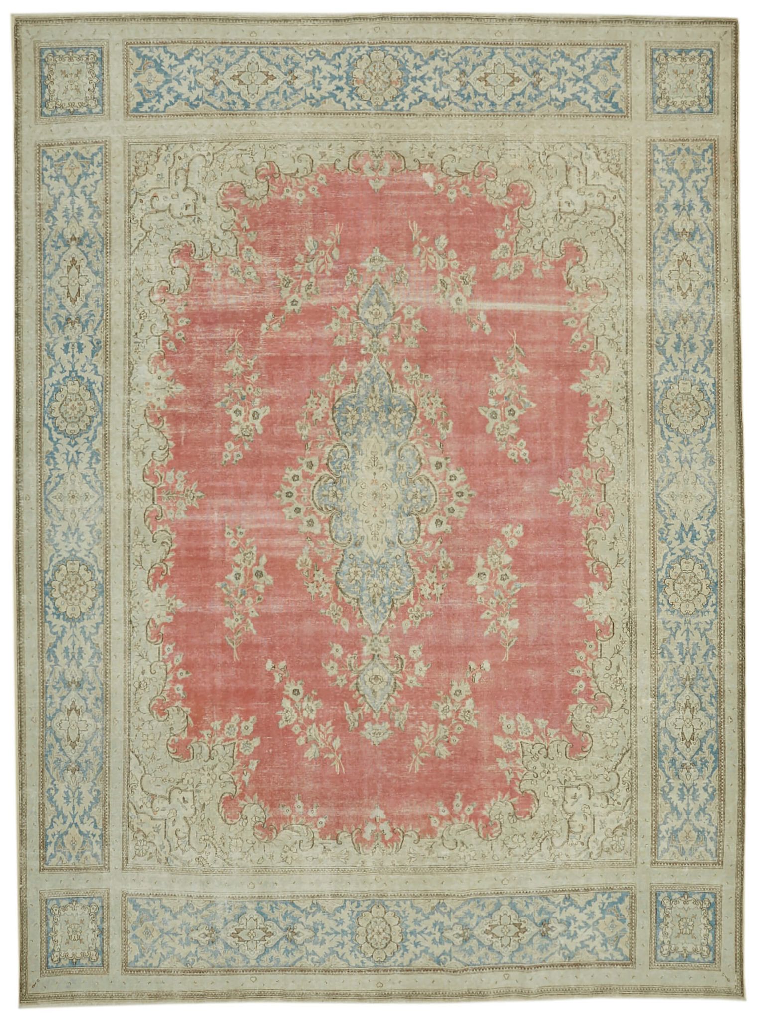 Handmade oriental contemporary 1980s 294 cm x 404 cm beige wool carpet