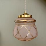 Vintage art deco globe pendant lamp in pink and gold glass