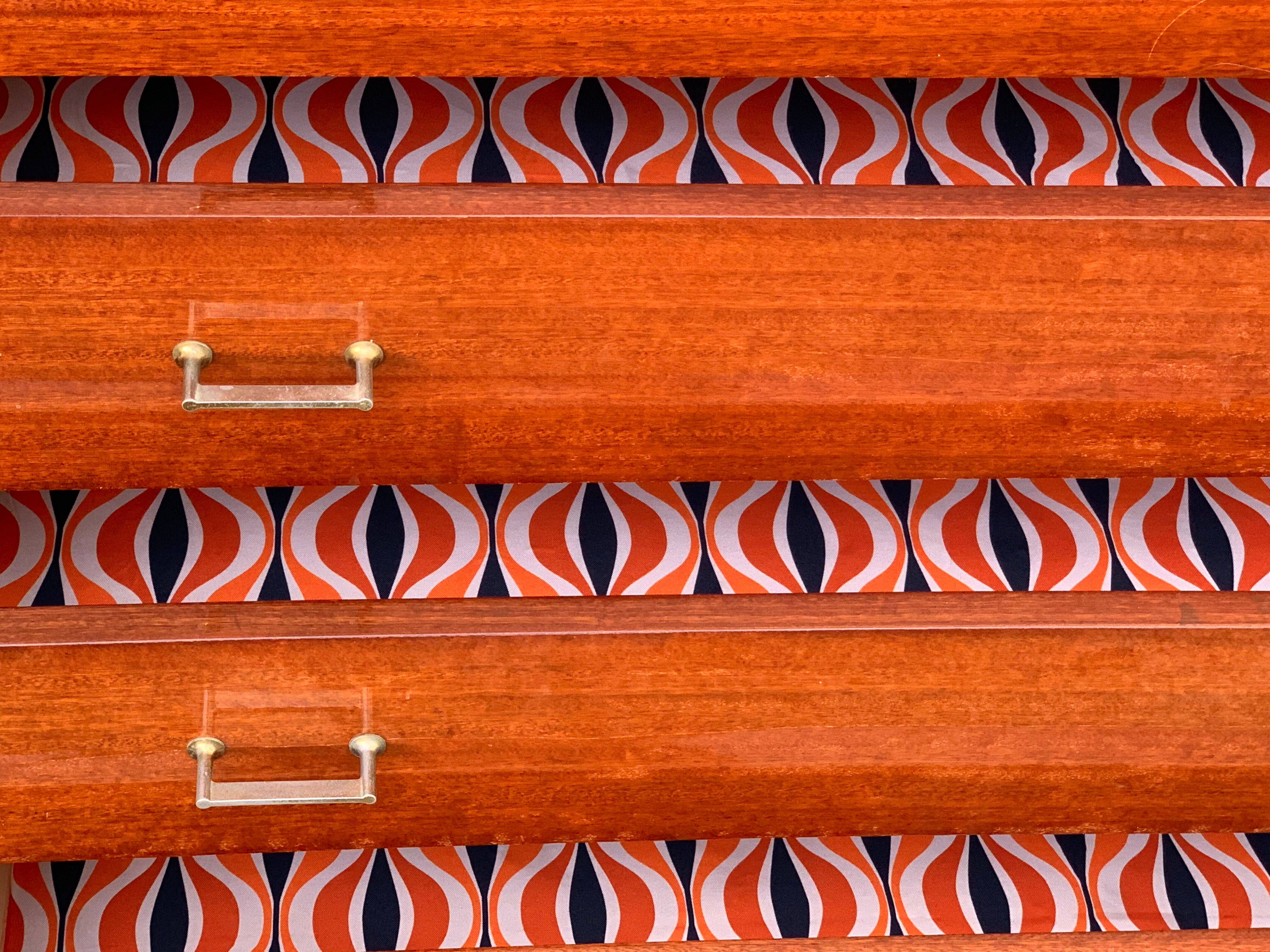 Vintage varnished teak chest of drawers 1970
