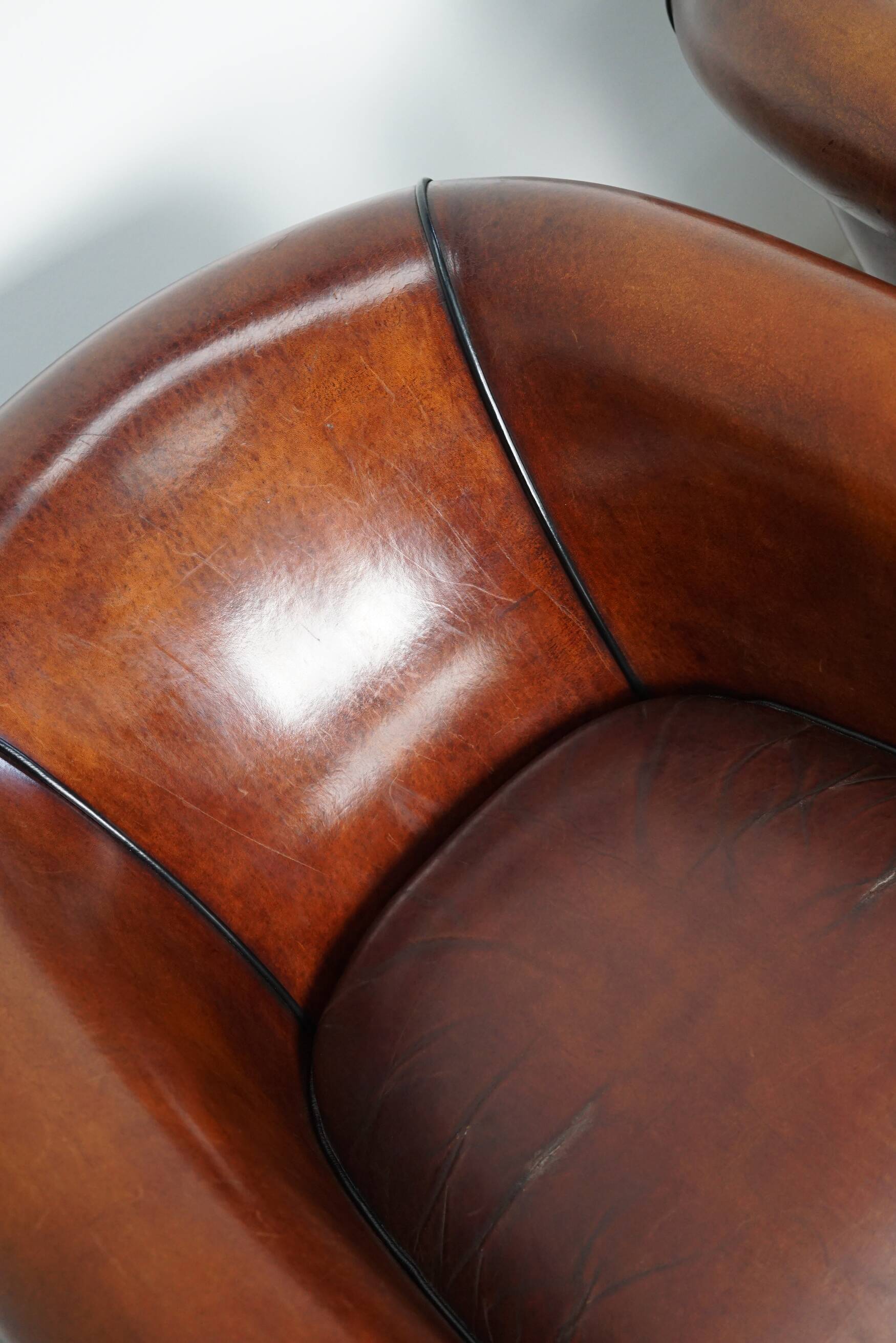 Vintage Dutch Cognac Leather Club Chairs, Set of 2