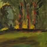 Huile sur panneau suédoise, "Lever de soleil dans un paysage de parc" par Gustaf Forsberg