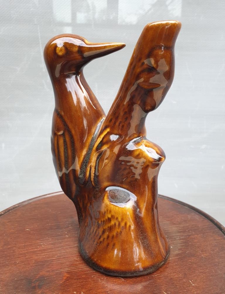 Vase soliflore pic-vert glazed brown earthenware