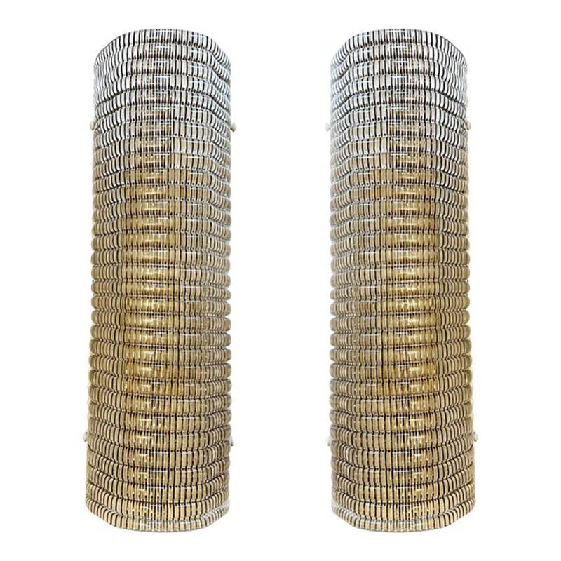 Set of Two Contemporary Smoked Diamonded Rectangular Murano Wall Sconces