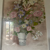 Pastel drawing "Garden Flower Bouquet" – White frame under glass