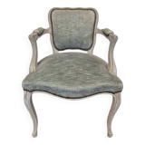 Louis XV style cabriolet armchair in patinated wood and velvet