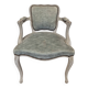 Louis XV style cabriolet armchair in patinated wood and velvet