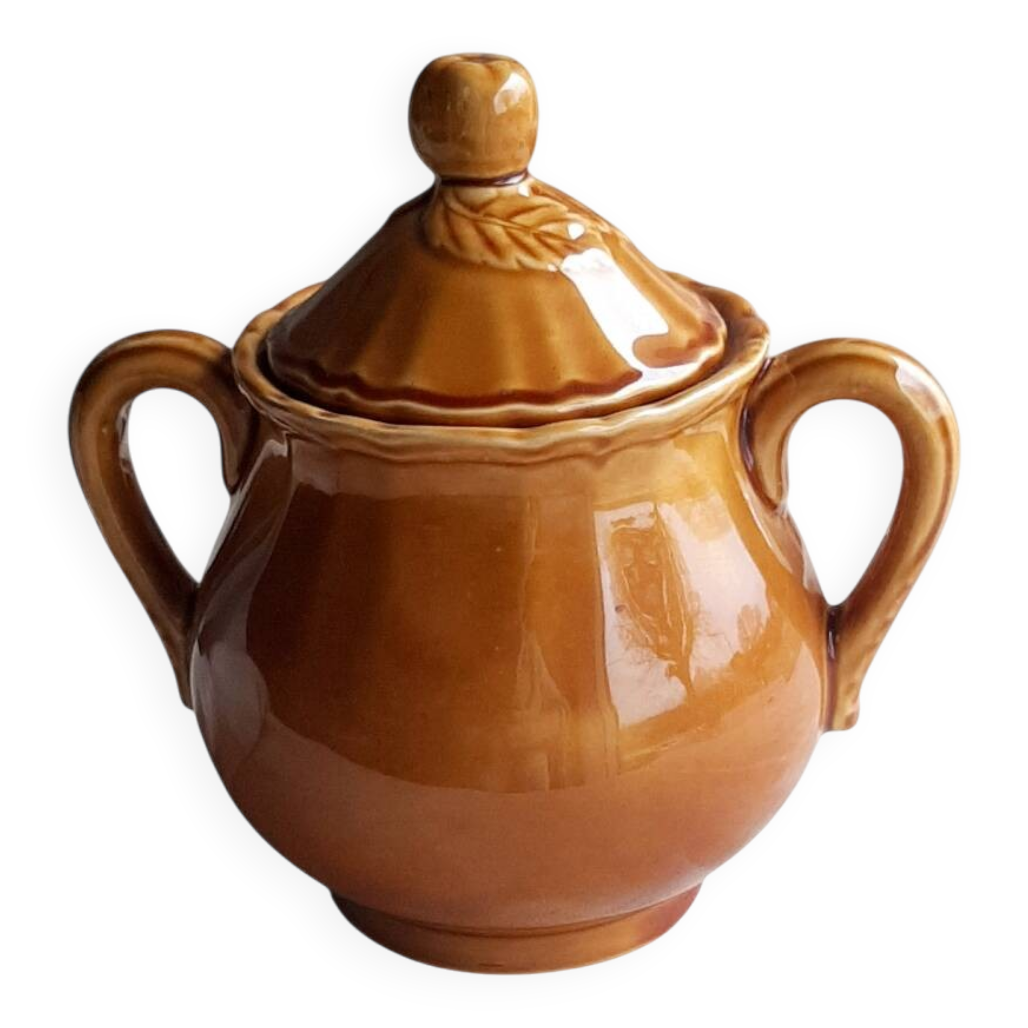 Vintage sugar bowl in Lunéville earthenware, terracotta colour.