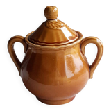 Vintage sugar bowl in Lunéville earthenware, terracotta colour.