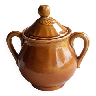 Vintage sugar bowl in Lunéville earthenware, terracotta colour.
