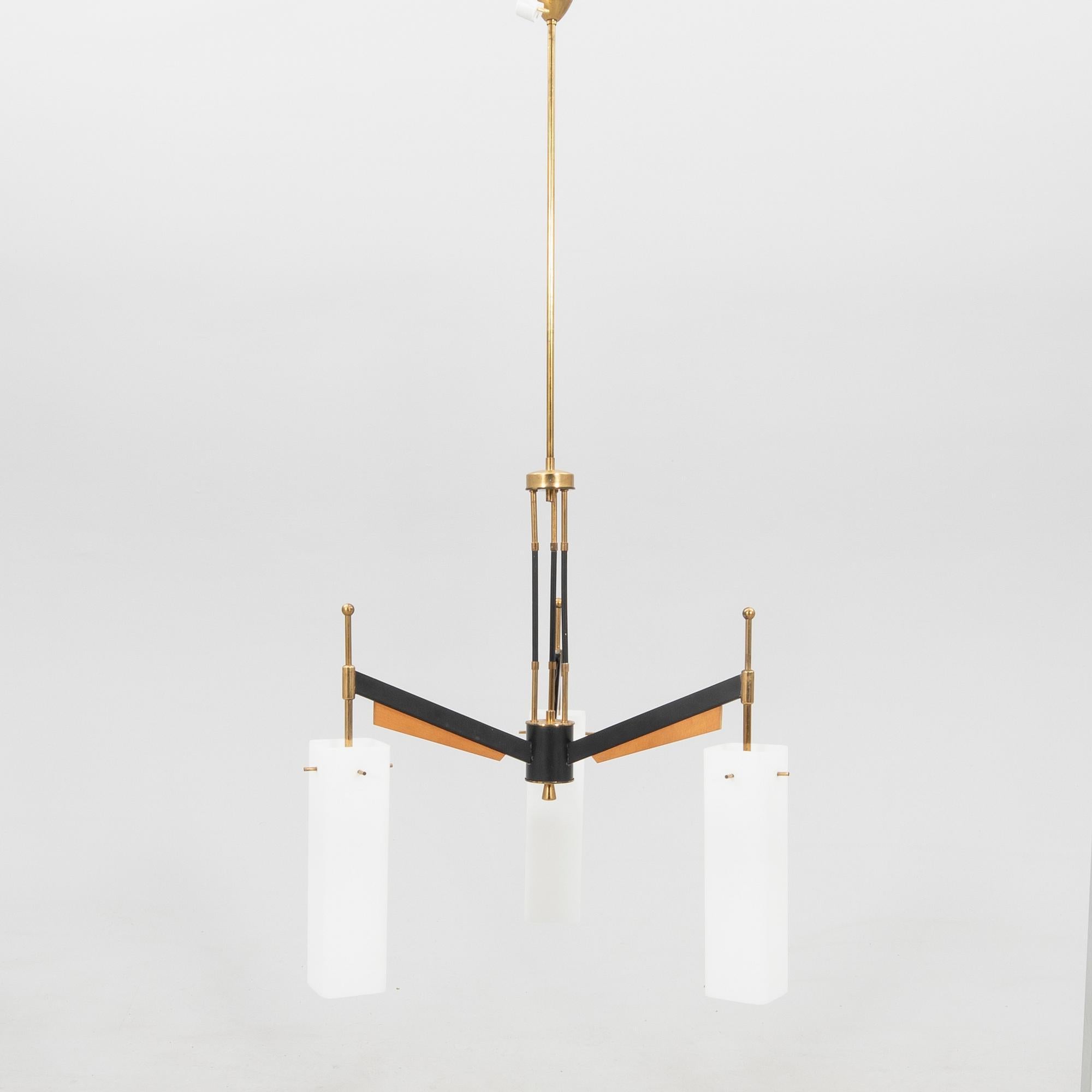 Stilnovo chandelier with 3 glass shades, Italy 1960