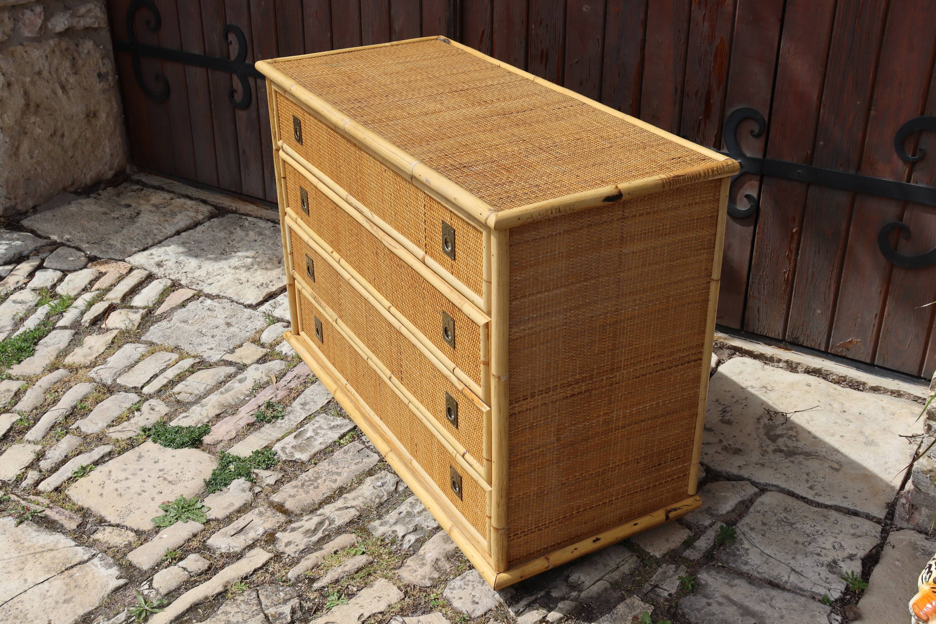 Rattan chest of drawers by Dal Vera Italy 1970