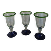 3 verres à pied en verre bulle et soufflé