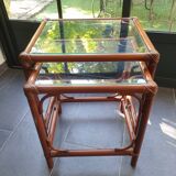 Tables gigognes en bambou rotin et verre