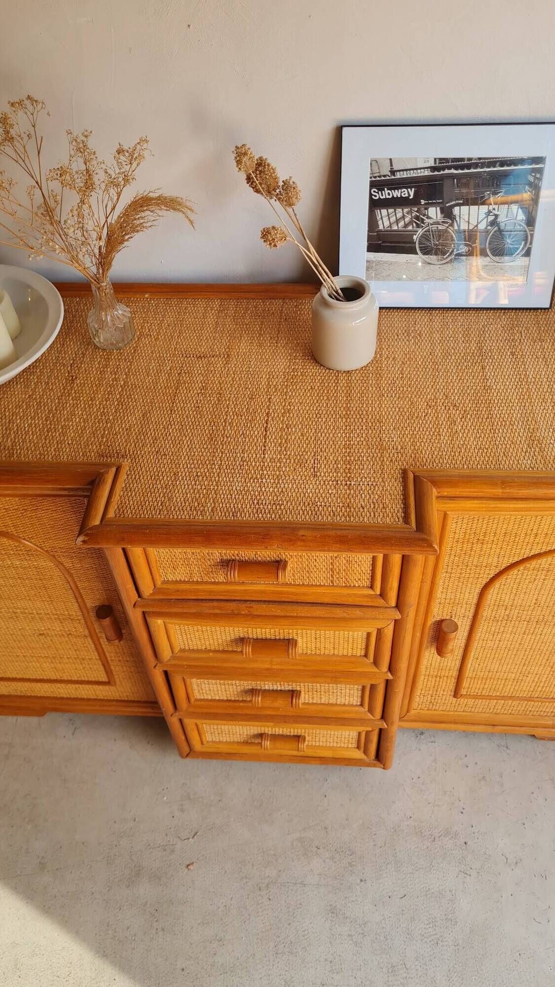 Vintage rattan sideboard - circa 1970