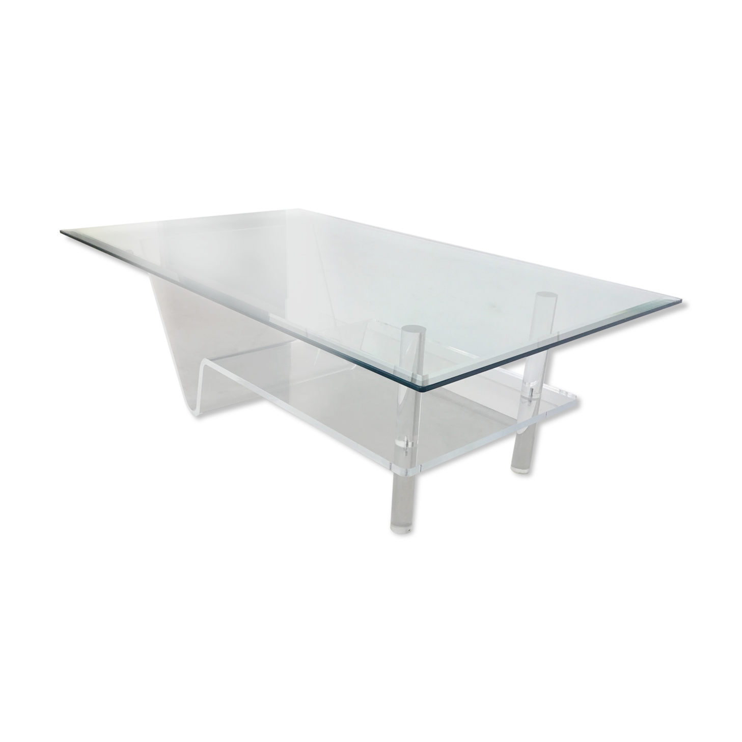 Plexiglas and glass coffee table - design 1980