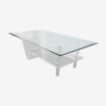 Table basse plexiglas et verre - design 1980