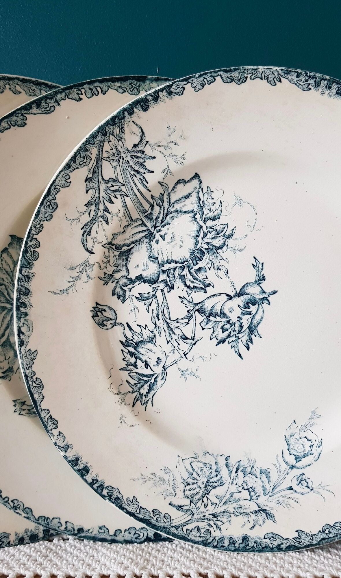 Set of 3 plates old blue poppy A.Lebacqz model and M.Bouchart
