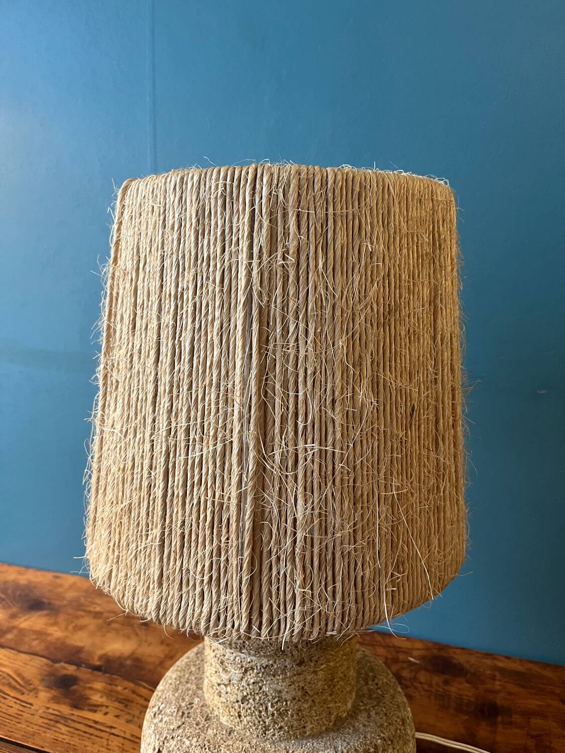 60s lamp in stone with artisanal rope shade