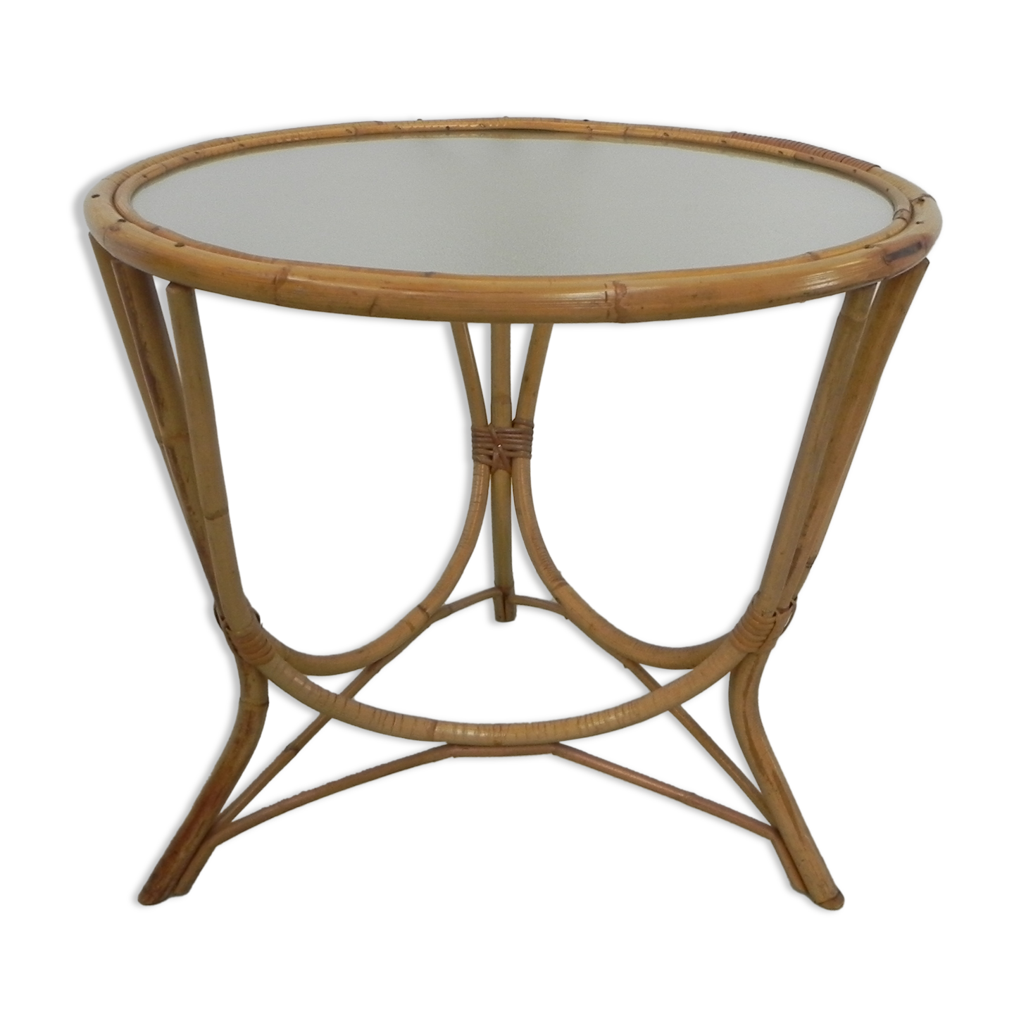 Bamboo coffee table with round glass top