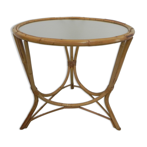 Bamboo Coffee Table With Round Glass, Round Bamboo Coffee Table With Glass Top