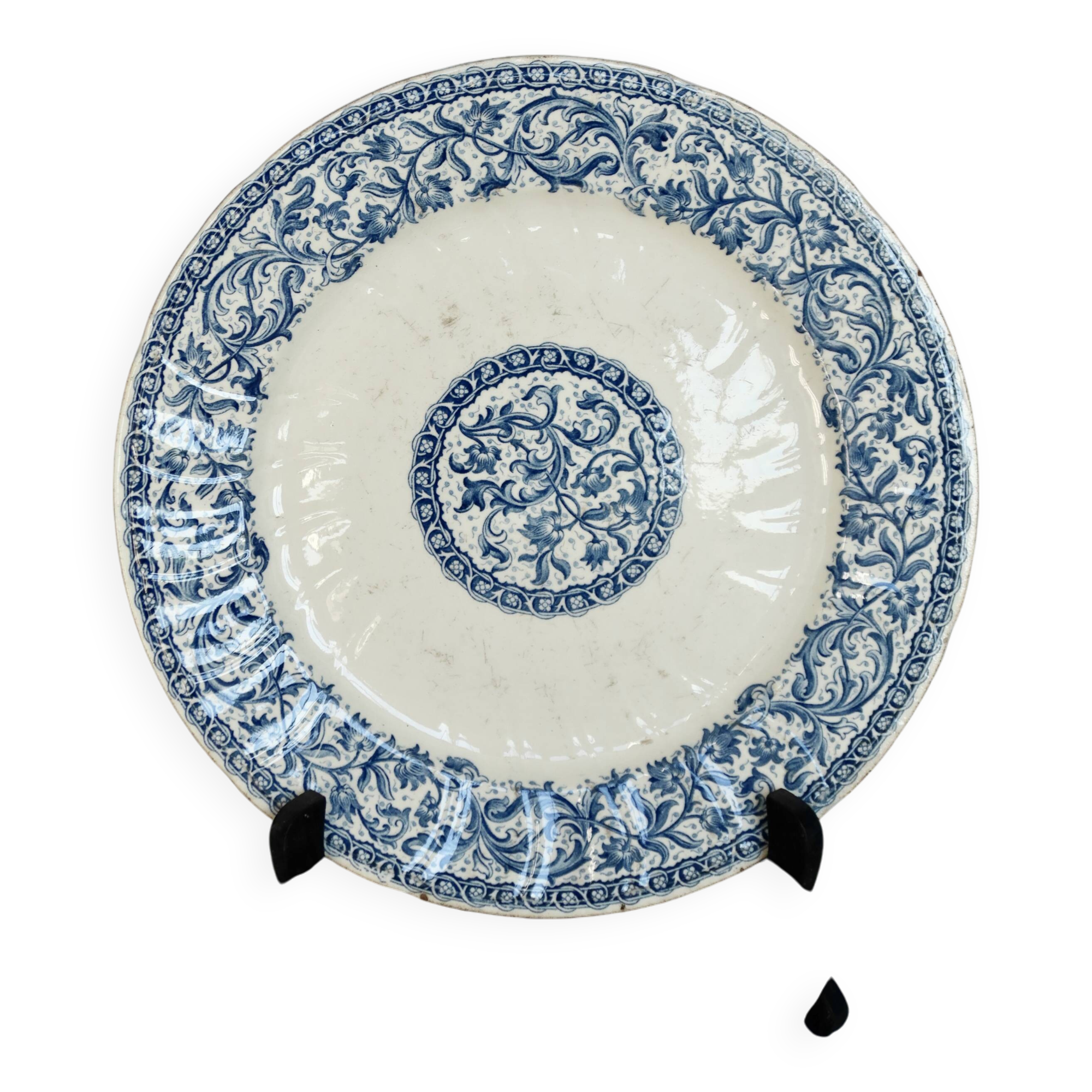 Antique dinner plates - Gien circa 1890 - Rouen blue garland pattern