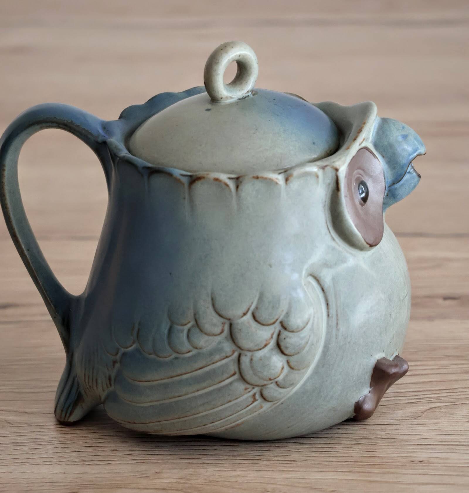 Japanese owl teapot in vintage stoneware