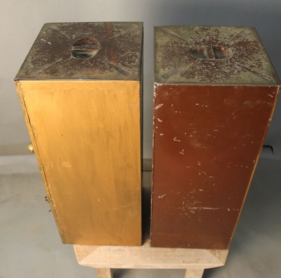Pair of old coffee silos, coffee bean dispenser