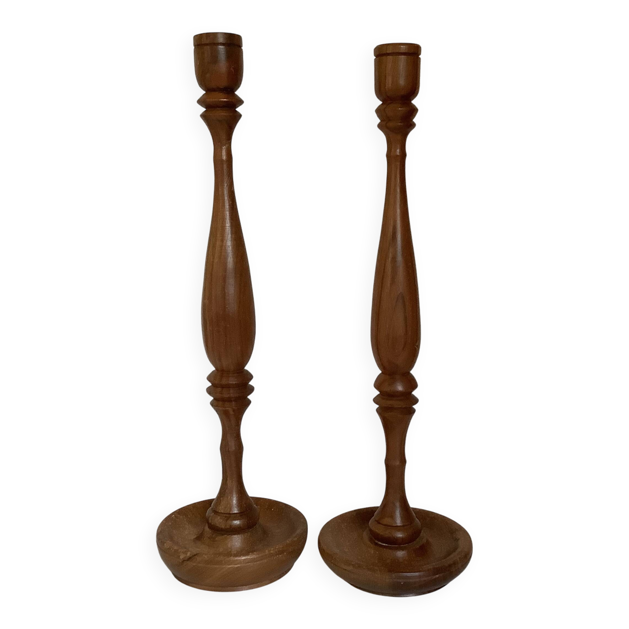 Pair of large wooden candlesticks