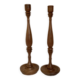 Pair of large wooden candlesticks